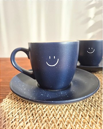 Xícara Café Chá Azul Sorrir Smile