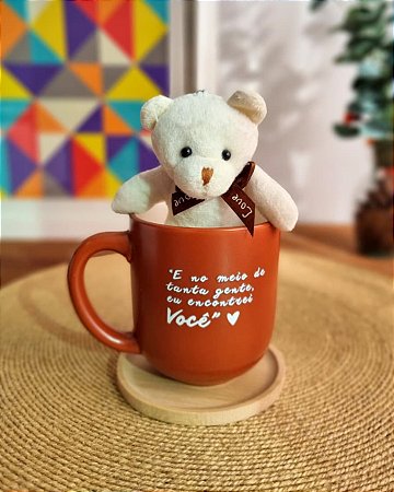 Caneca Terracota Encontrei você com Chaveiro de Urso