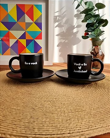Jogo de 2 Xícaras Café Eu e você Preta