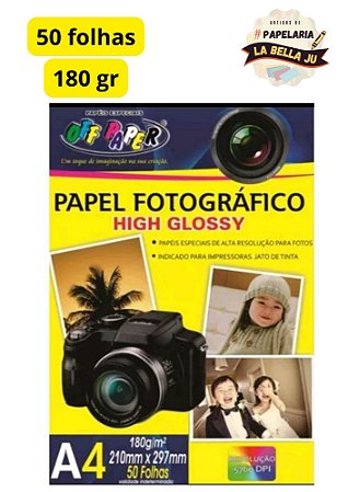 Papel Fotográfico A4 180g Glossy 50 folhas - OFF PAPER