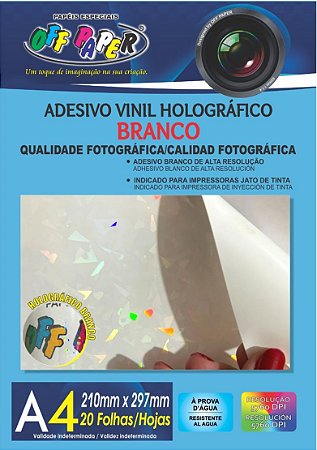 Adesivo Vinil Holográfico Branco A4 20 FLS - OFFPAPER
