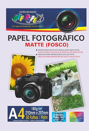 Papel Fotográfico A4 Matte Fosco 180g/m² - Off Paper - 50 Folhas