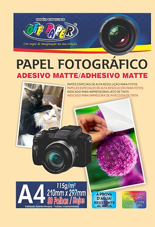 Papel Fotográfico A4 Matte Adesivo 115g e 130g com 50 folhas - OFFPAPER