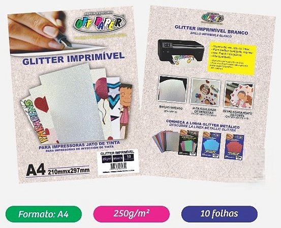Papel Glitter Imprimível A4 250g 10 Folhas