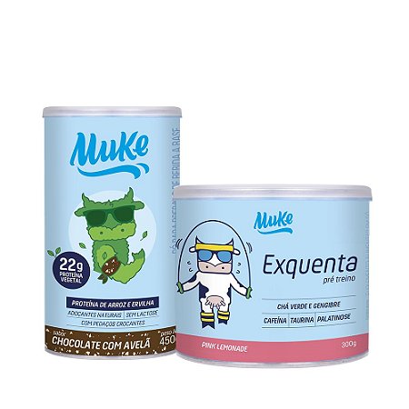 Combo Proteína Vegetal Muke - Pote 450g (Escolha o Sabor) + Exquenta Muke - Pré-Treino - Pink Lemonade - 300g