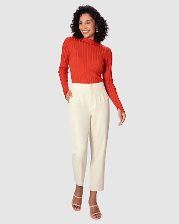 Calça Feminina Carrot Cintura Alta Bolso Funcional Em Poliéster 1000127788