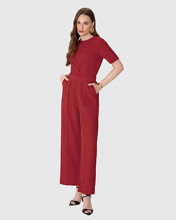Calça Feminina Reta Bolso Faca Em Malha Creponada 1000136865