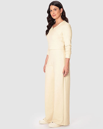 Calça Wide Leg Feminina Em Moletom Linho 1000138305