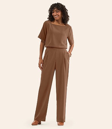 Calça Feminina Reta Em Tecido Twill 6196675