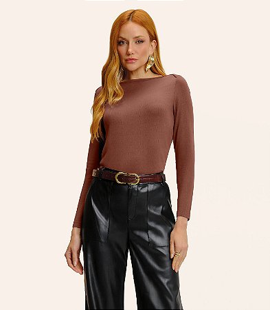 Blusa Feminina Manga Longa Decote Canoa  E15949