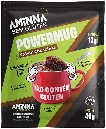 Aminna Powermug - Bolo Proteico Sabor Chocolate Sem Glúten 40g