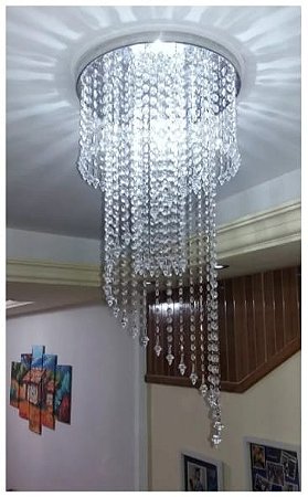 Lustre Cristal Acrílico Espiral 75cm Base 40cm P 1 Lâmpada