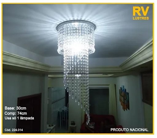 Lustre Cristais Acríl. Espiral para sala 75cm