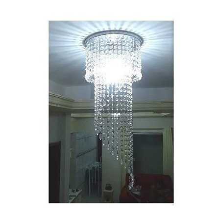 Lustre Cristal Acríl. Espiral Hall/Sala 75cm Base30cm