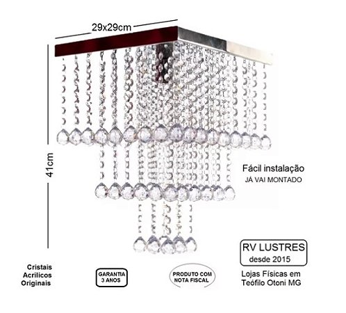 Lustre Cristais Acr 40cm Comp.inox Espelhado para sala