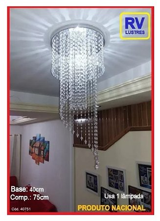 Lustre Espiral Crist Acril Base 40cm 75cm P/ 1 Lamp 40751