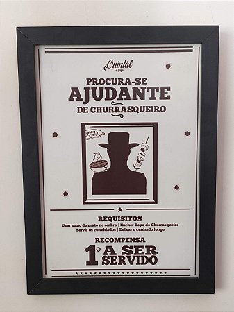 Quadro MDF - Procura-se Ajudante de Churrasqueiro