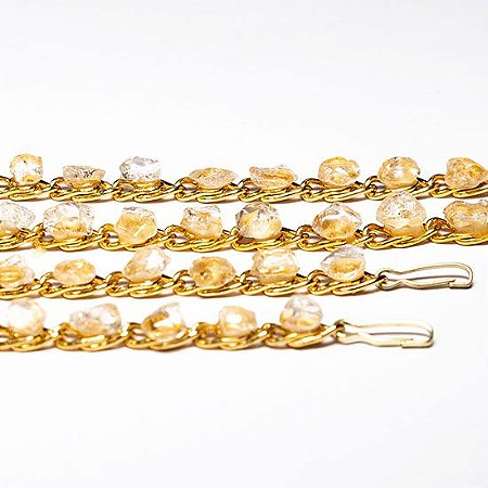 10 Pulseira Corrente Pedra Quartzo Cristal Colada Dourado ATACADO
