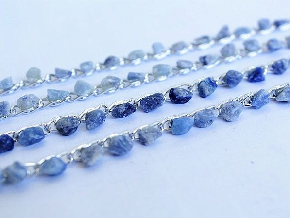 10 Pulseira Corrente Quartzo Azul Pedra Natural Prateado ATACADO
