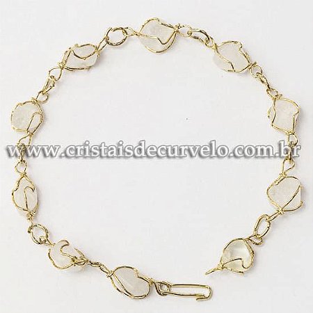 5 Pulseira Pedra Quartzo Leitoso Na Gaiola Dourada ATACADO
