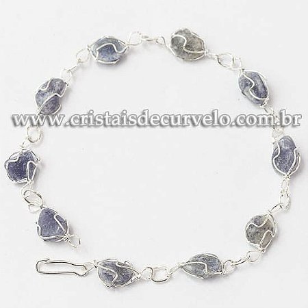 5 Pulseira Pedra Quartzo Azul Na Gaiola Banho Prateado ATACADO