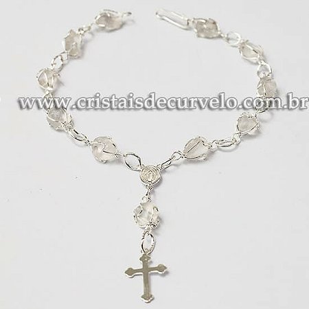 05 Pulseira Terço Cristal Rolado Na Gaiola Prateado ATACADO