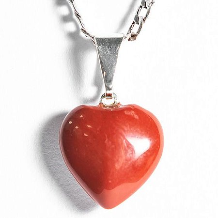 05 Pingente Mini Coração Jaspe Vermelho 15mm Pedra Natural Prateado ATACADO