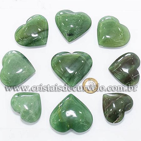 10 Coração Pedra Quartzo Verde Natural 4.7 a 6.5cm Atacado