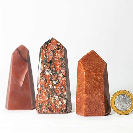 Kit 03 Ponta Natural Pedras Lapidado Vermelhas Gerador ATACADO