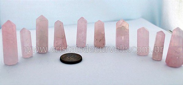 10 Mini Pontinha Quartzo Rosa Pedra Extra Natural 25 a 35mm Atacado