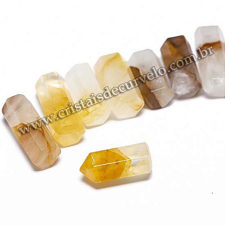 05 Micro Pontinha Hematoide Amarelo Pedra 15mm Lapidado Sextavado