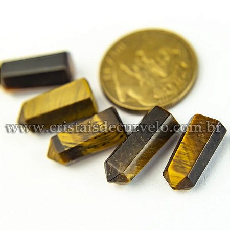 05 Micro Pontinha Pedra Olho de Tigre 15mm pra montar joias