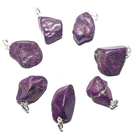 05 Pingente Pedrinha Purpurita Natural Montagem Dourado ATACADO