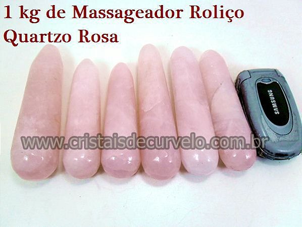 5 Massageador Roliço Quartzo Rosa 8 a 12cm Atacado Cod 210205