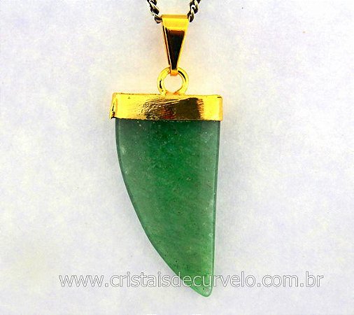 100 Pingente DENTE DE DRAGAO Pedra Quartzo Verde Natural com Montagem Banho Dourado ATACADO