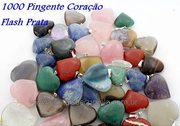1000 Pingente Coração MISTO Montagem Prateada ATACADO Reff 107939