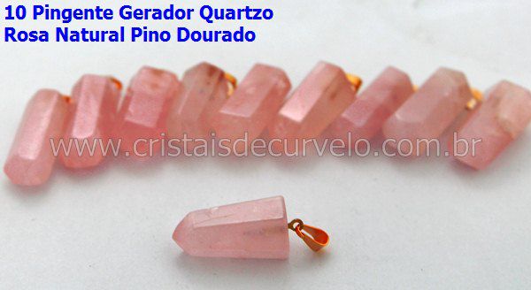 100 Pingente Pontinha Atacado Pedra Quartzo Rosa Presilha e Pino Dourado