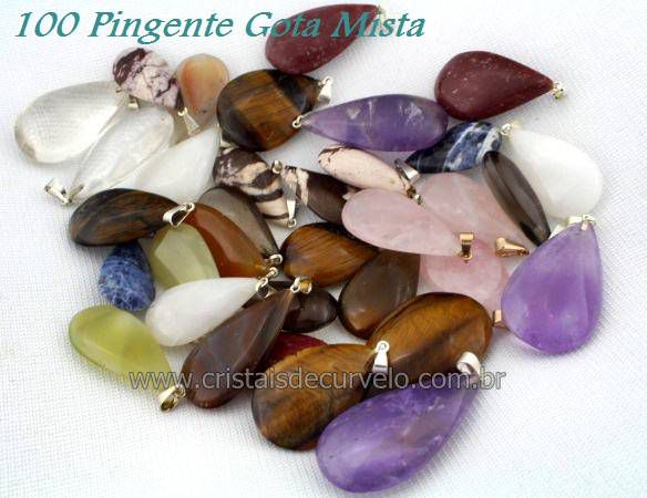 100 Gota Pedra Misto Natural Montagem Pingente Flash Dourado Atacado