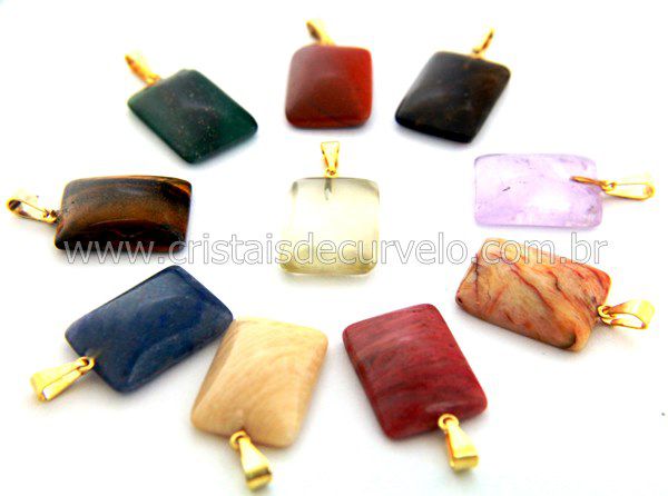 10 Pingente Retangulo Pedra Mista Dourado Atacado Ref PR8822