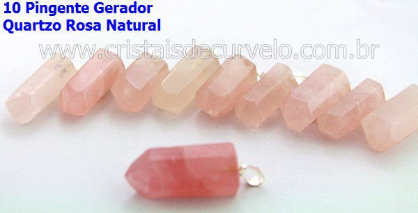10 Pingente Pontinha Atacado Pedra Quartzo Rosa Presilha e Pino Prateado
