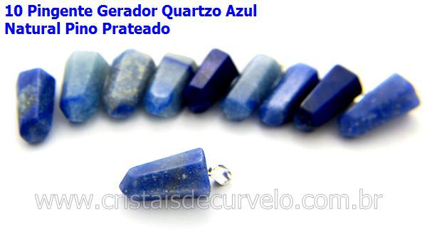 10 Pingente Pontinha Atacado Pedra Quartzo Azul Presilha e Pino Prateado