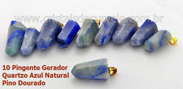 10 Pingente Pontinha Atacado Pedra Quartzo Azul Presilha e Pino Dourado