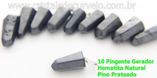 10 Pingente Pontinha Atacado Pedra Hematita Presilha e Pino Prateado
