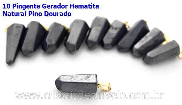 10 Pingente Pontinha Atacado Pedra Hematita Presilha e Pino Dourado