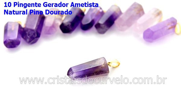 10 Pingente Pontinha Atacado Pedra Ametista Presilha e Pino Dourado