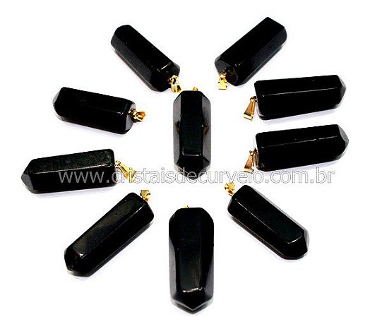 10 Pingente Pontinha Atacado Obsidiana Negra Pino Dourado PP2493