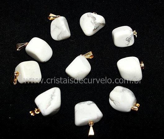 10 Pingente Pedrinha Howlita Branca Dourado ATACADO