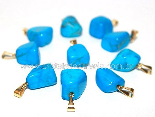 10 Pingente Pedrinha Howlita Azul Dourado ATACADO