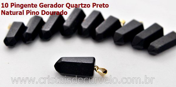 10 Pingente Masculino Pontinha  Quartzo Preto Presilha e Pino Dourado ATACADO