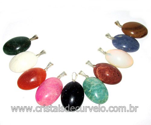 10 Pingente Cabochão Pedra MISTO Montagem Pino e argola  Banho Prateado ATACADO